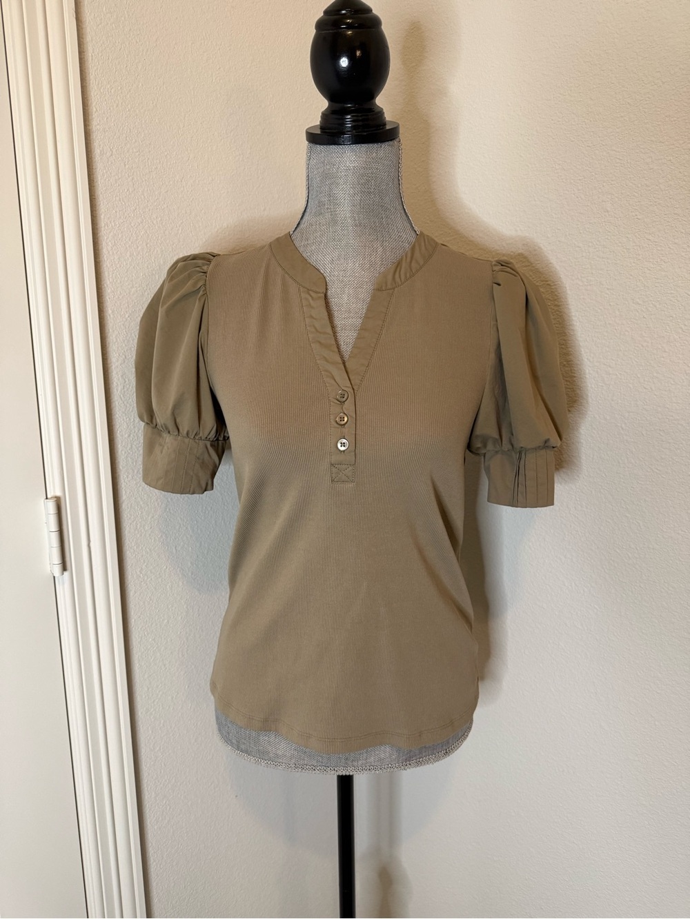 Bailey 44 Olive Puff-Sleeve Henley Top